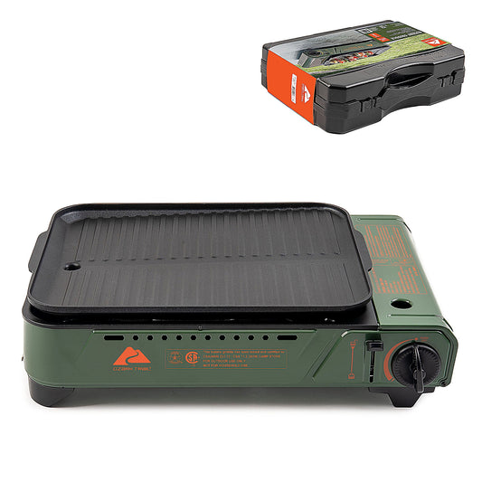 Outdoor Butane Griddle, 7650 BTU, 15"X12" Cast Aluminum Griddle Fits 4 Burgers, CSA Approved, Green Color